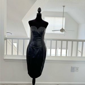 Black leather strapless corset midi